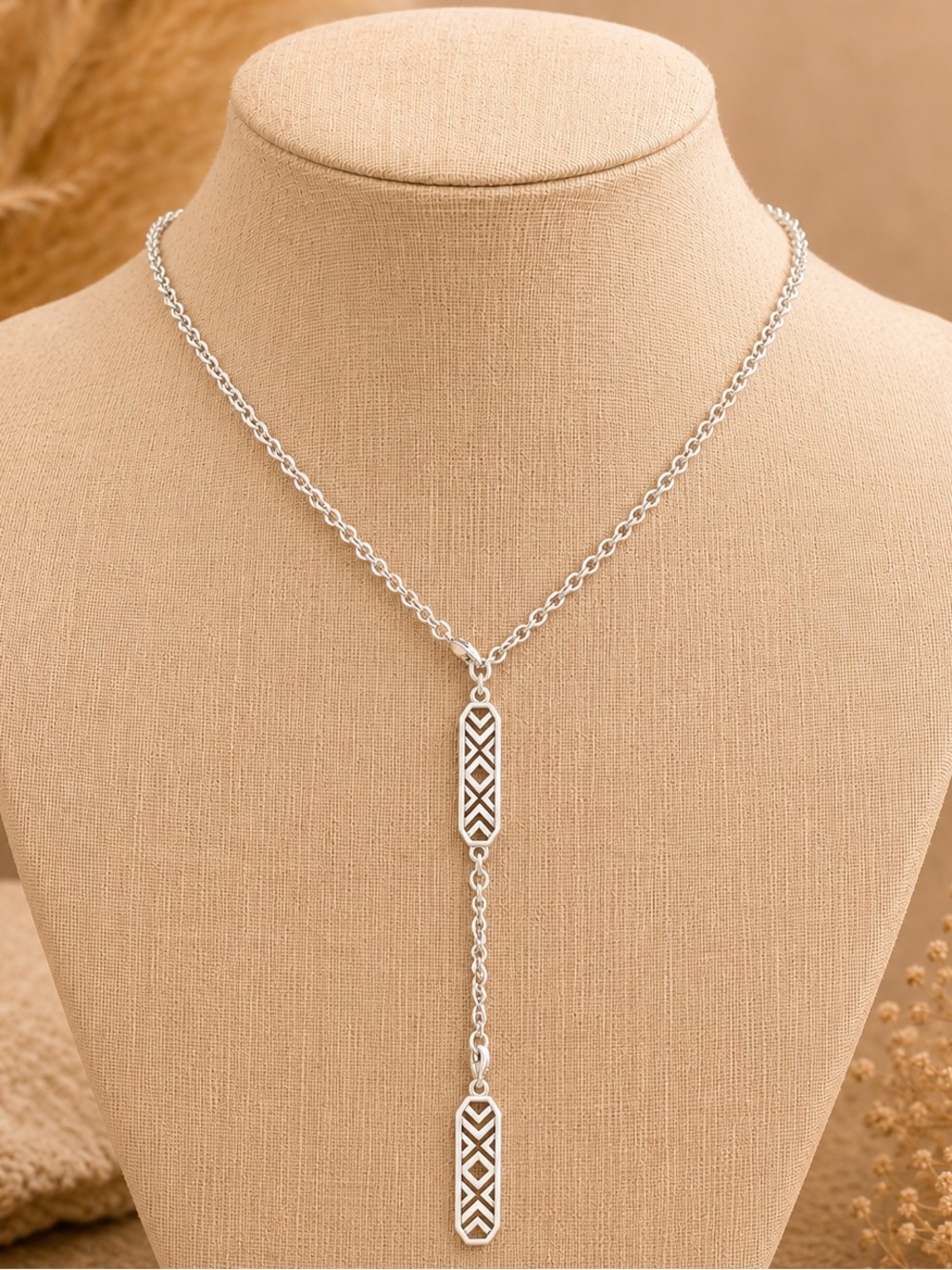 Premier Designs Fast Forward Antiqued Silver Lariat Y Necklace NEW 22"-26" #671